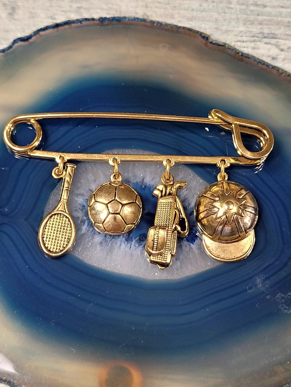 Gold-Tone Golf Charm Safety Pin Brooch - Gold